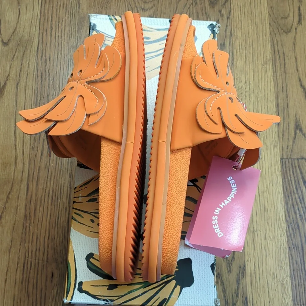 NIB FARM Rio Monstera Anatomic Slide Sandals In Orange Women's Size 7
